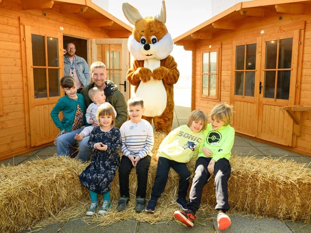 Pictured is: Some of the children who attended the chocolate workshop are joined by the Easter BunnyPicture: Keith Woodland (300321-14)