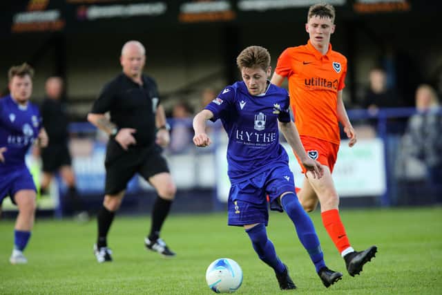 Callum Dart in possession for Baffins against a Pompey XI. Picture: Chris Moorhouse