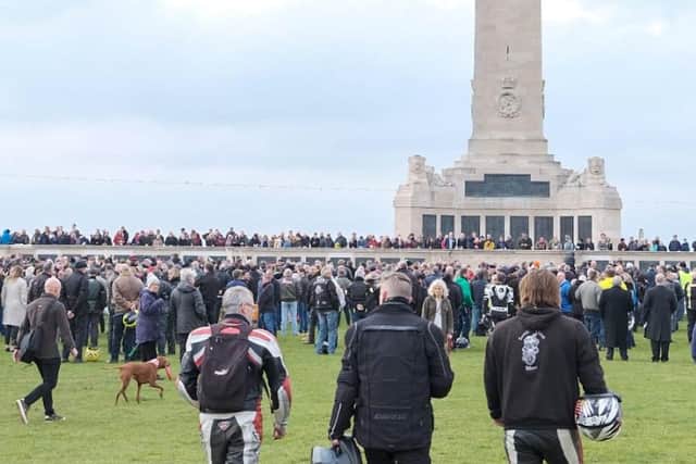 Riders pictured outside the Portsmouth Naval Memorial during the Remembrance Service today. Photo: Solent Sky Services