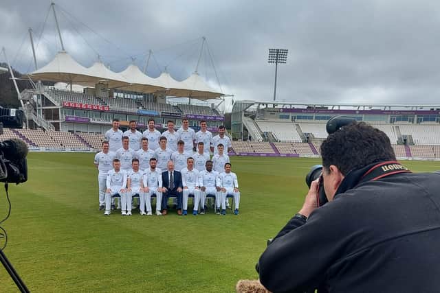 Cameras roll under grey skies at The Ageas Bowl for Hampshire's press day earlier this afternoon
