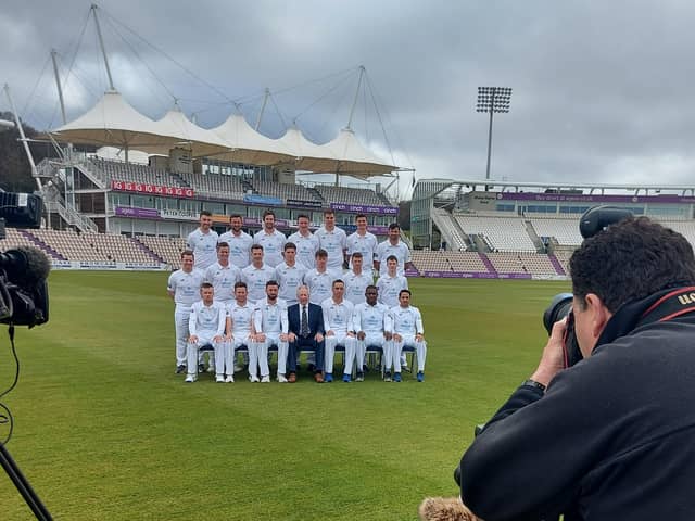 Cameras roll under grey skies at The Ageas Bowl for Hampshire's press day earlier this afternoon