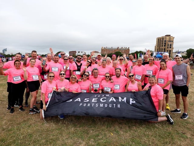 Race For Life event in Southsea, Hampshire. Pictured are friends and family from Base Camp.Sunday 30th June 2024.Picture: Sam Stephenson.