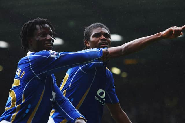 Benjani, pictured celebrating with Kanu following the latter's goal against Bolton in August 2007, has taken his first steps into management. Picture: Clive Rose/Getty Images