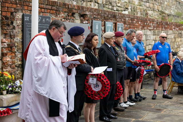 Father Bob White, vicar of St Mary's Church in Fratton, leading the Falklands Memorial Service at Old Portsmouth.