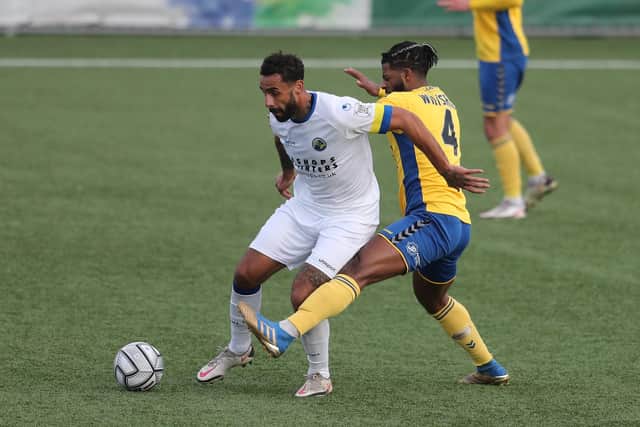 Hawks striker Stefan Payne made his second appearance for the club against Dartford Picture: Dave Haines
