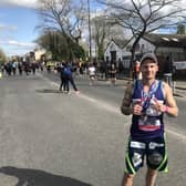 Geraint completing the Manchester Marathon ahead of his 250 mile cycle ride.