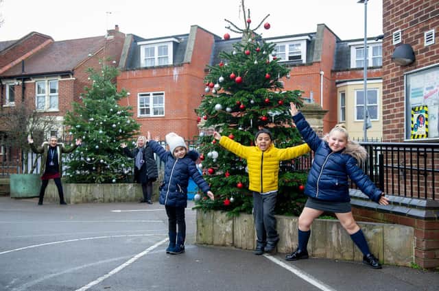 Emotional wellbeing support assistant Layla Gover and head teacher Wendy Fowler (back tree) with pupils Flavia Avram, Mohammed Hussain and Remi-Rae, all aged six.
Picture: Habibur Rahman