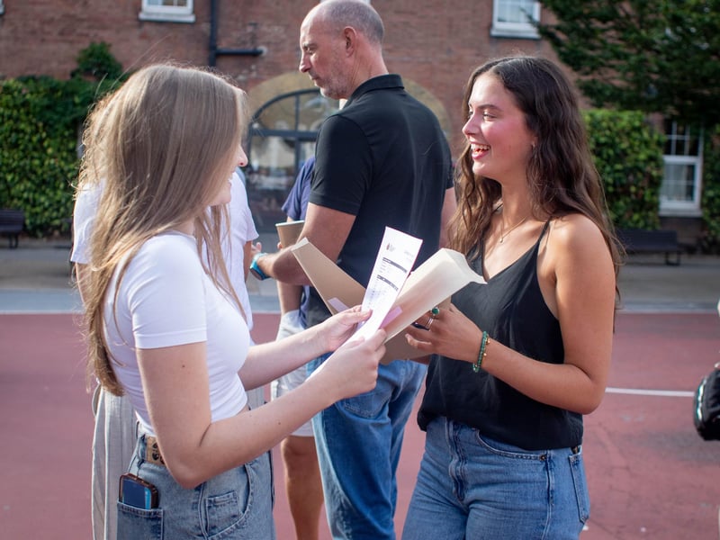 A-level results 2024 at Portsmouth Grammar school, Portsmouth on Thursday, August 15, 2024Pictured: Students happy with their resultsPicture: Habibur Rahman
