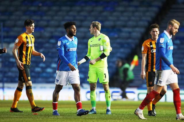 Pompey dejected after their loss to Hull. Picture: Joe Pepler