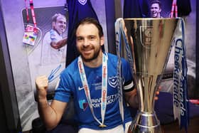 Brett Pitman skippered Pompey to the Checkatrade Trophy in March 2019. Picture: Joe Pepler