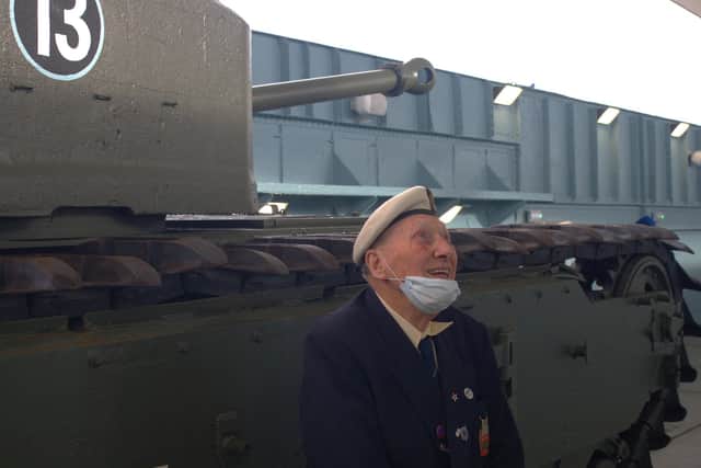 Veteran Bill Silvester on board the restored LCT 7074. Picture Portsmouth City Council