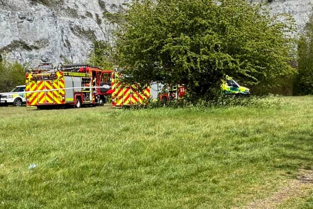 Emergency crews have scrambled to Paulsgrove after a man was seen falling 70 feet near the chalk pit. Picture:  Laura Tinks Ratcliffe