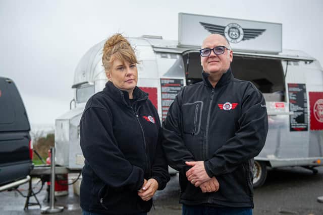 Catering assistant Susan Jones and owner Steve Bray of Route 66 Burger Bar at Portsdown Hill, Portsmouth on Tuesday 15 February 2022. Picture: Habibur Rahman