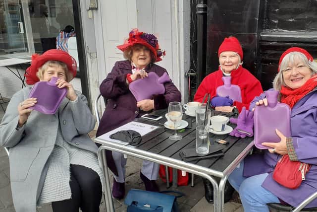 Jean Strangeway,  Irene Strange,  Margaret Waitland,  Freya Perry,  Sally Isted meeting outside the Kings Pub in Albert Road, Southsea 