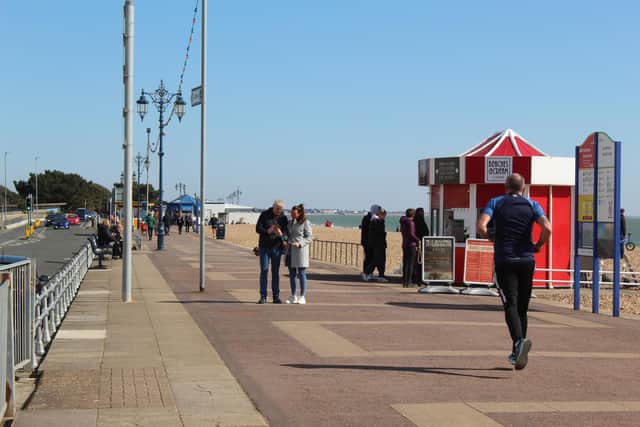 Hundreds of beachgoers were seen to ignore the government's social distancing advice over the weekend. Pictured are people at Southsea beach on Mother's Day, Sunday, March 22. Picture: Byron Melton