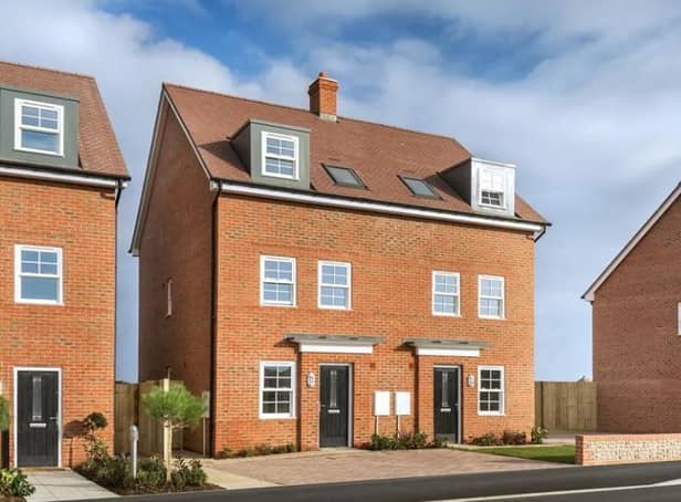 This three bedroom semi-detached new build house in Kentidge Way, Waterlooville has gone on for sale for £375,000. It is listed by Barratt Homes.