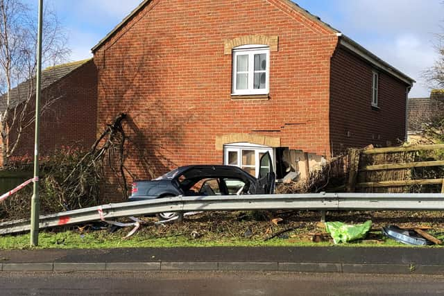 The wrecked car at the crash site in Portchester. Photo: Tom Cotterill