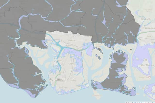 We Are Here have released an interactive map which highlights Portsmouth as one of the most vulnerable parts of the UK to flooding. Areas shaded in blue are 'zone 3' or high risk.