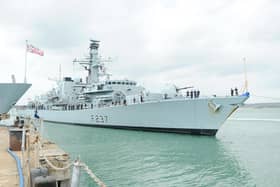 HMS Westminster will be towed away from Portsmouth for the last time after being retired two years ago.