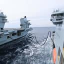 HMS Queen Elizabeth undertook refuelling exercises with RFA Tideforce off the coast of Whitby, North Yorkshire.
