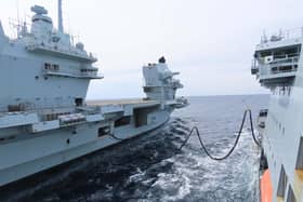 HMS Queen Elizabeth undertook refuelling exercises with RFA Tideforce off the coast of Whitby, North Yorkshire.