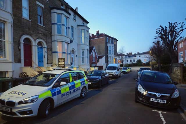 Police in Shaftesbury Road, Southsea, over firearms incident that led to four men arrested. Pic: Stu Vaizey
