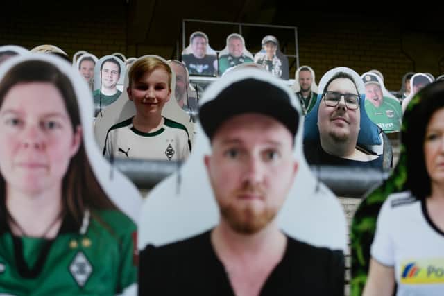 Cardboard cut-outs of Borussia Moenchegladbach's supporters. Picture: Ina FASSBENDER / AFP