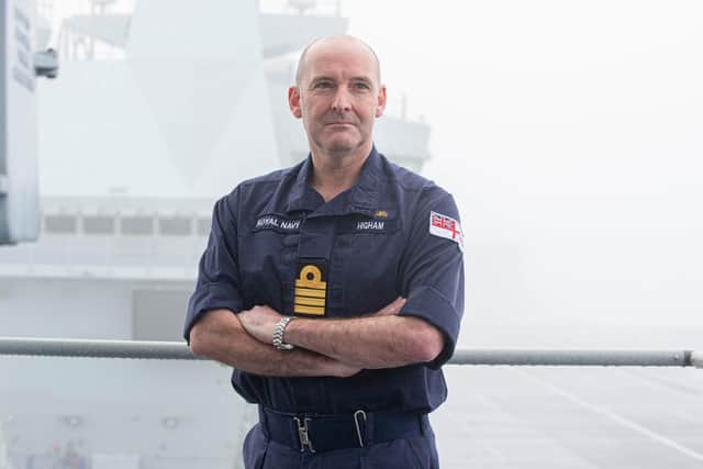 Royal Navy takes command of key NATO force.  The change of command will be formally acknowledged with a ceremony aboard HMS Prince of Wales in Portsmouth Naval Base on Tuesday 11 January 2022Pictured:Captain Steve Higham on board of HMS Prince of WalesPicture: Habibur Rahman