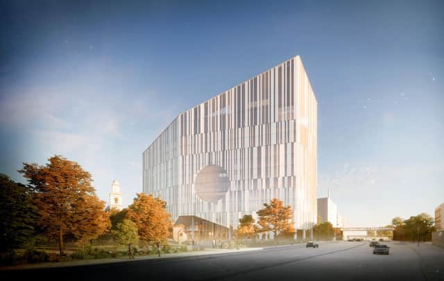 A rendered view of the exterior of the University of Portsmouth's proposed new academic building
