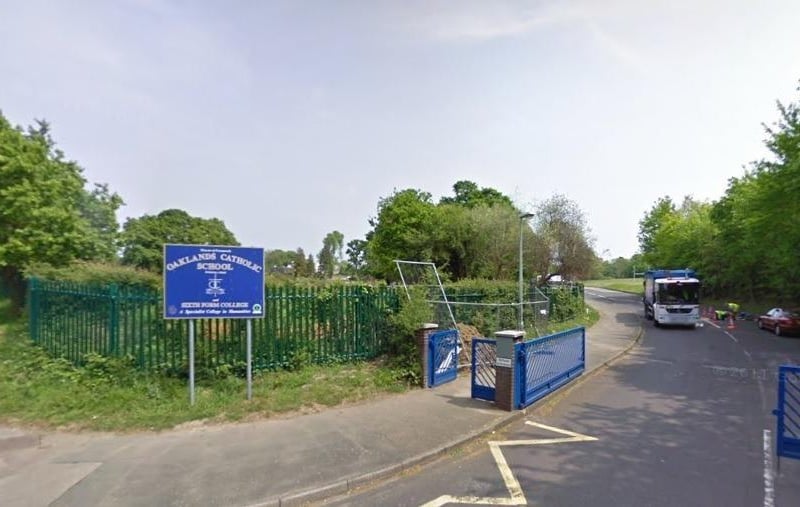Oaklands Catholic School, Waterlooville, has a Progress 8 score of 0.19 which is described as average and 52.5 per cent of students achieved a grade 5 or above in English and Maths in their GCSE exams in 2024. Photo credit: Google Street View