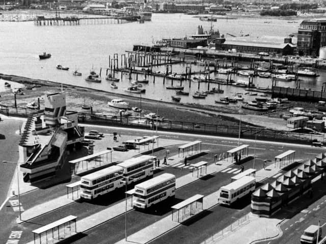 An aerial view of the bus station in The Hard, Portsmouth on June 8 1979. The News PP3960