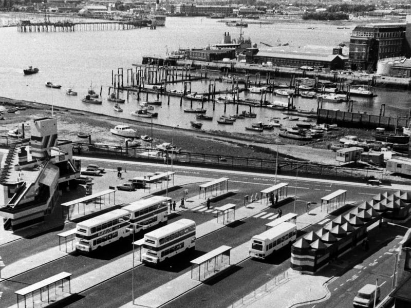An aerial view of the bus station in The Hard, Portsmouth on June 8 1979. The News PP3960