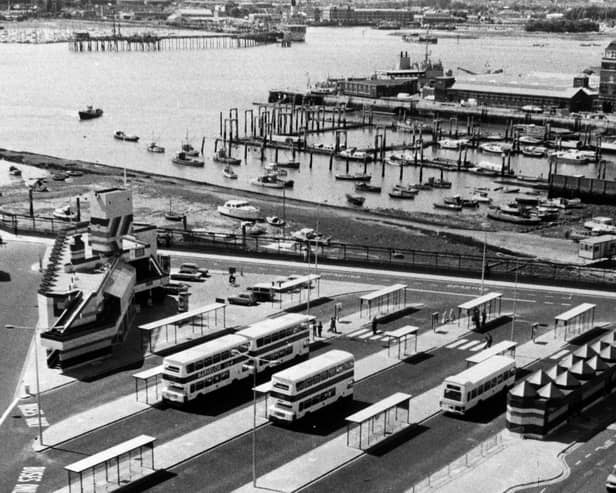 An aerial view of the bus station in The Hard, Portsmouth on June 8 1979. The News PP3960