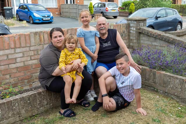 Pictured: Emily Hurry (32), Hallie Gray (2), Dollie Gray (8), Garry Hurry (66) and Brandon-Lee Gray (12). Picture: Mike Cooter (120722)