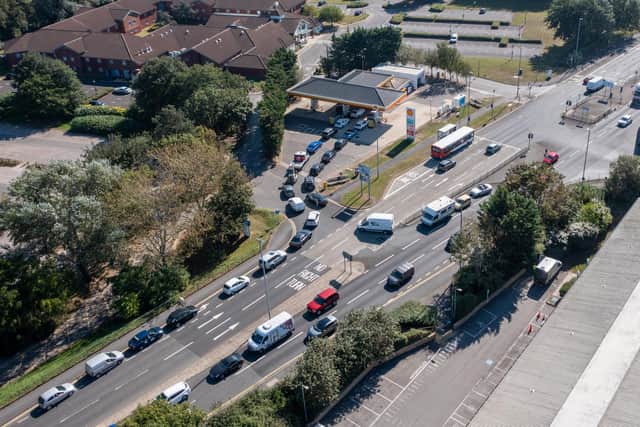 Queues at the Shell petrol station in Eastern Road, Portsmouth. Picture: Marcin Jedrysiak