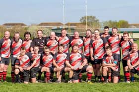 Fareham Heathens are just 80 minutes away from reaching a cup final. Back (from left): Harry King, Ade Taylor, Jonny Guald, Jim Gardner, Graeme Wilson, James Whitefield, Steve Compton-Rae, Pete Samways, Matt Carter, Josh Bisset, John Corner, AJ Mills. Front: Ross Finden, Henry Brown, Max Maidwell, Cameron Guthrie, Louis Cadden, Brandon Draper, James Lee.