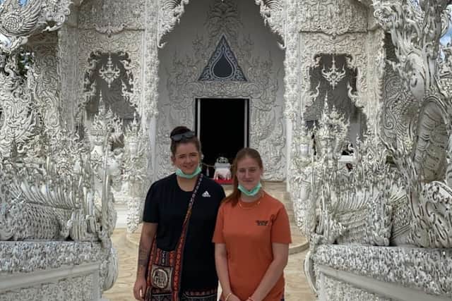 Lauren Davison was hospitalised in December with kidney failure, but has recovered and is due to fly home soon to the relief of her mum, Andrea. Pictured - Lauren, R, picture with her girlfriend Jasmine Hatton, L. Photo: Andrea Davison.