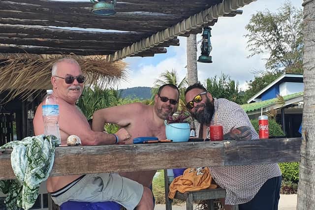 Former PC Don Andrews, 72, who died on Easter Sunday 2020 at Queen Alexandra Hospital after testing positive for Covid-19. Pictured on holiday with his sons Dean and Steve.