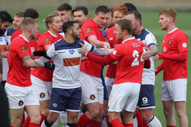 Things got fiery when Hawks last hosted Ebbsfleet at Westleigh Park last February Picture: Dave Haines