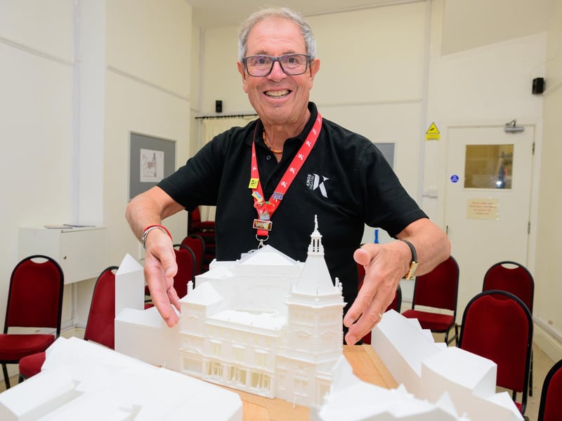 Pictured is: Paul Woolf, Chair of the Regeneration of the Kings Theatre with a model of Kings Theatre and the proposed changes Picture: Keith Woodland (080921-40)