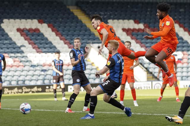 John Marquis had three opportunities to win it for Pompey at Rochdale.  Picture: Daniel Chesterton/phcimages.com