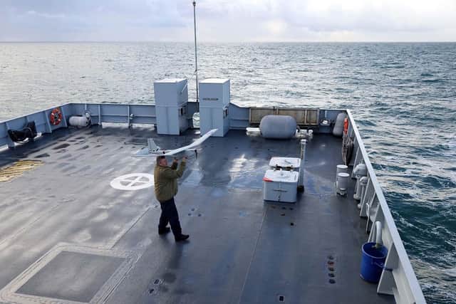 One of the Puma drones launched from HMS Mersey.