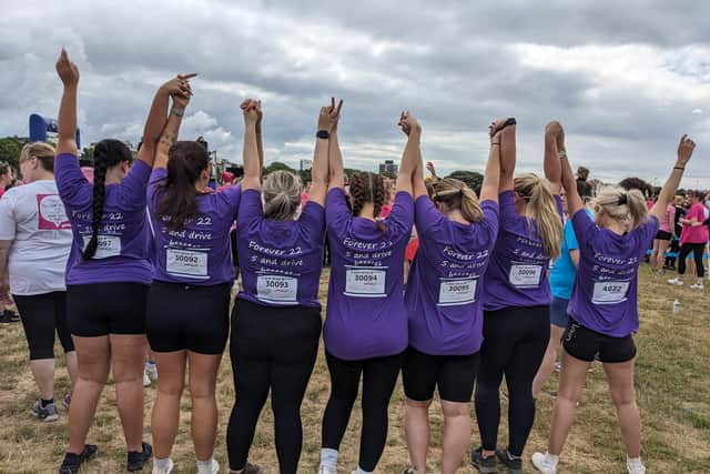 Friends of Hanna Doswell ahead of the Pretty Muddy challenge.
