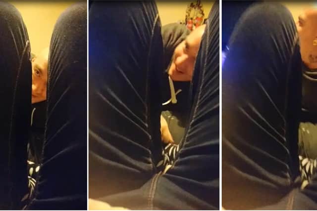 Snapchat video shown at Winchester Crown Court of Shane Mays tickling 16-year-old Louise Smith, who Mays is accused of murdering. Three stills from the video.