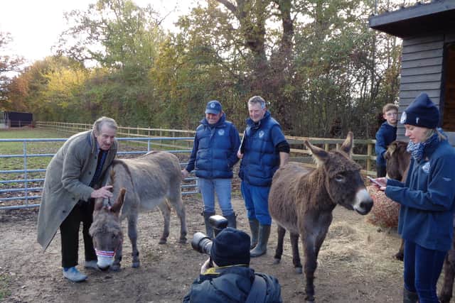 Only Fools and Horses actor John Challis visited Hayling Island Donkey Sanctuary to open two new shelters and meet a donkey named after his character Boycie
