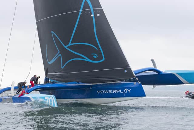 Powerplay heading to the finishing line at the 2021 Round the Island Race. Picture: Paul Smith