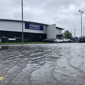 There's plenty of surface water at Pompey's Roko training base in Hilsea this afternoon, but the pitches are standing up to Storm Ciaran ahead of the FA Cup trip to Chesterfield. Picture: Jordan Cross.