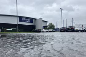 There's plenty of surface water at Pompey's Roko training base in Hilsea this afternoon, but the pitches are standing up to Storm Ciaran ahead of the FA Cup trip to Chesterfield. Picture: Jordan Cross.
