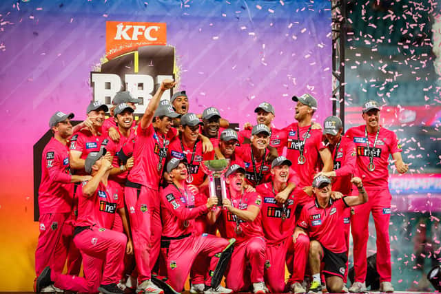The Sydney Sixers celebrate after retaining the Big Bash League title with victory over the Perth Scorchers. Photo by Hanna Lassen/Getty Images.