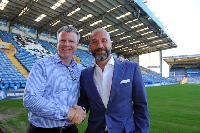 Gianluca Vialli and Andy Awford at the launch of the fans financial initiative at Fratton Park, on June 10, 2014. Picture: Ian Hargreaves (141660-4)